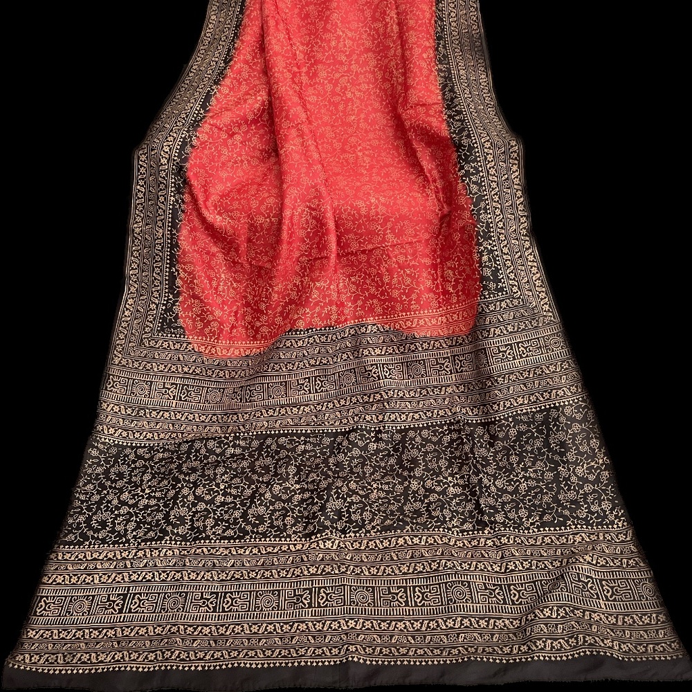 Silk block print saree
